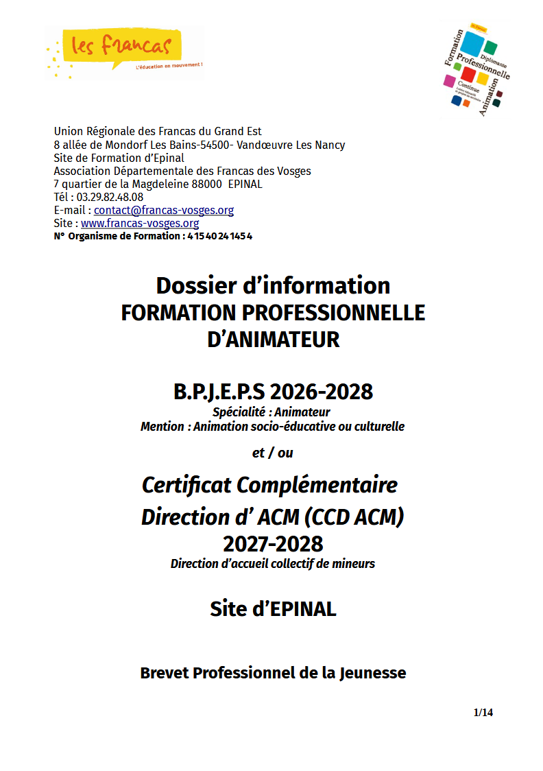 Dossier inscription BPJEPS Epinal 2026-2028