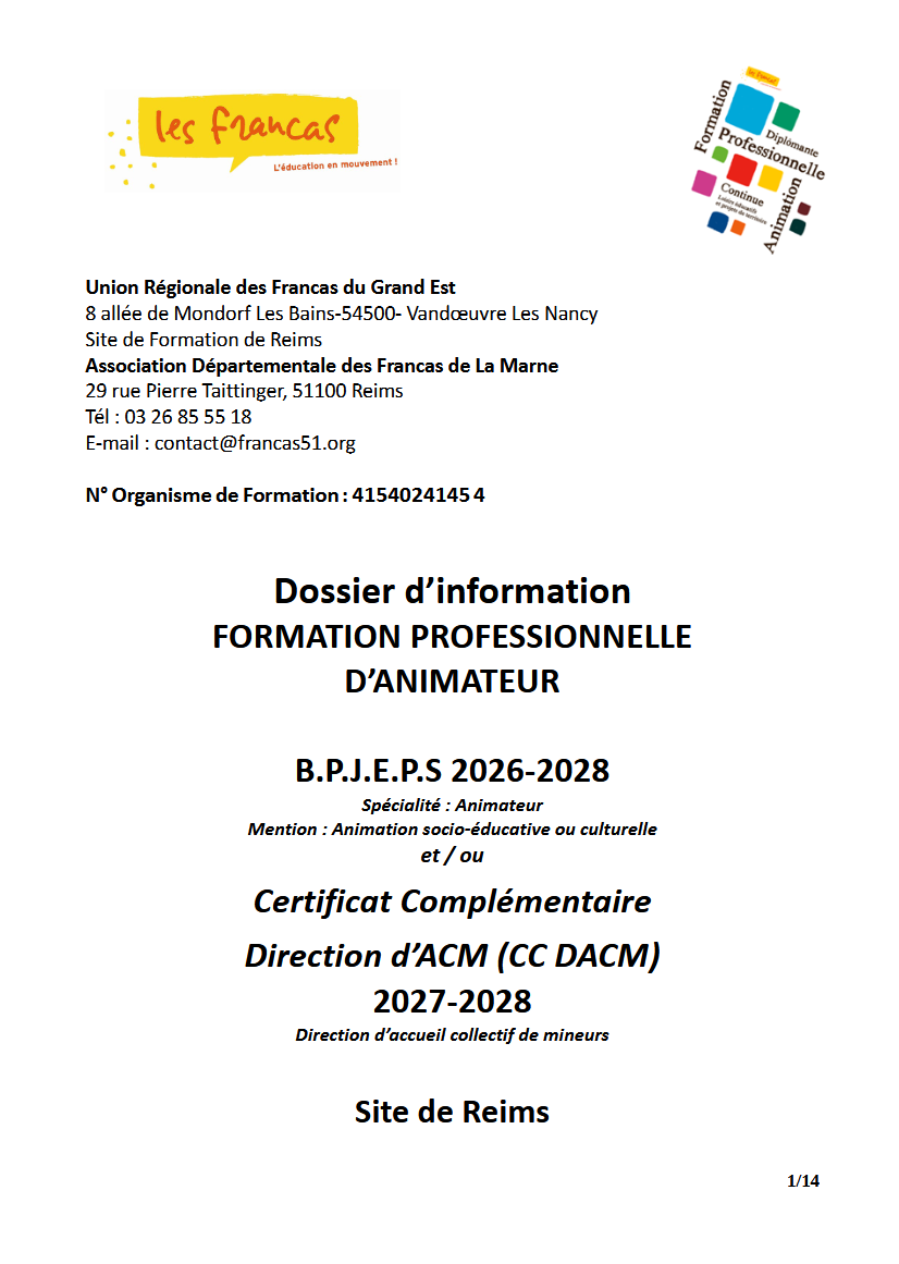 Dossier inscription BPJEPS Reims 2026-2028