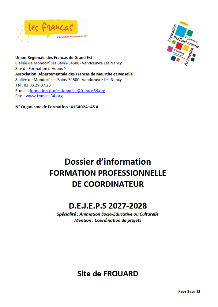 Dossier inscription DEJEPS Frouard 2027-2028