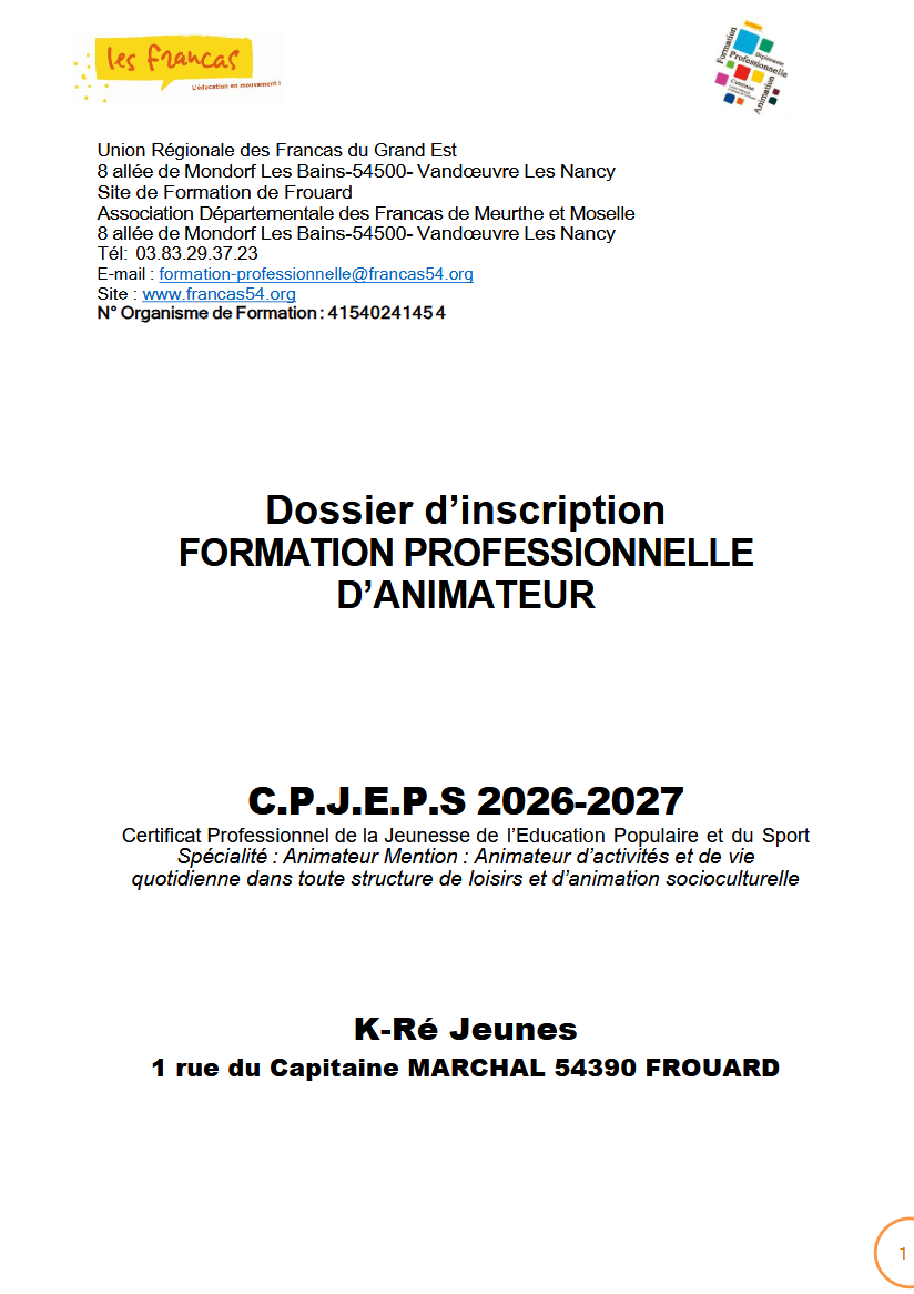 Dossier inscription CPJEPS Frouard 2026-2027