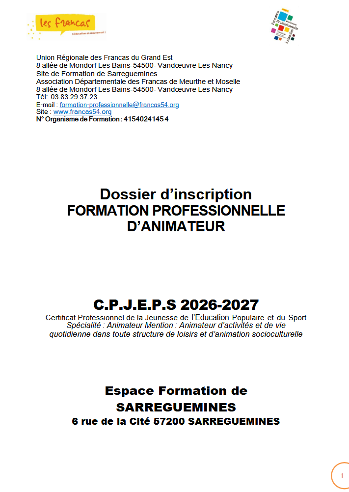 Dossier inscription CPJEPS Sarreguemines 2026-2027